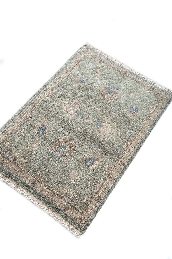 Sea Green Wool Yarn & Cotton Handknotted Rug by Jaipur Rugs at Pernia's Pop Up Shop