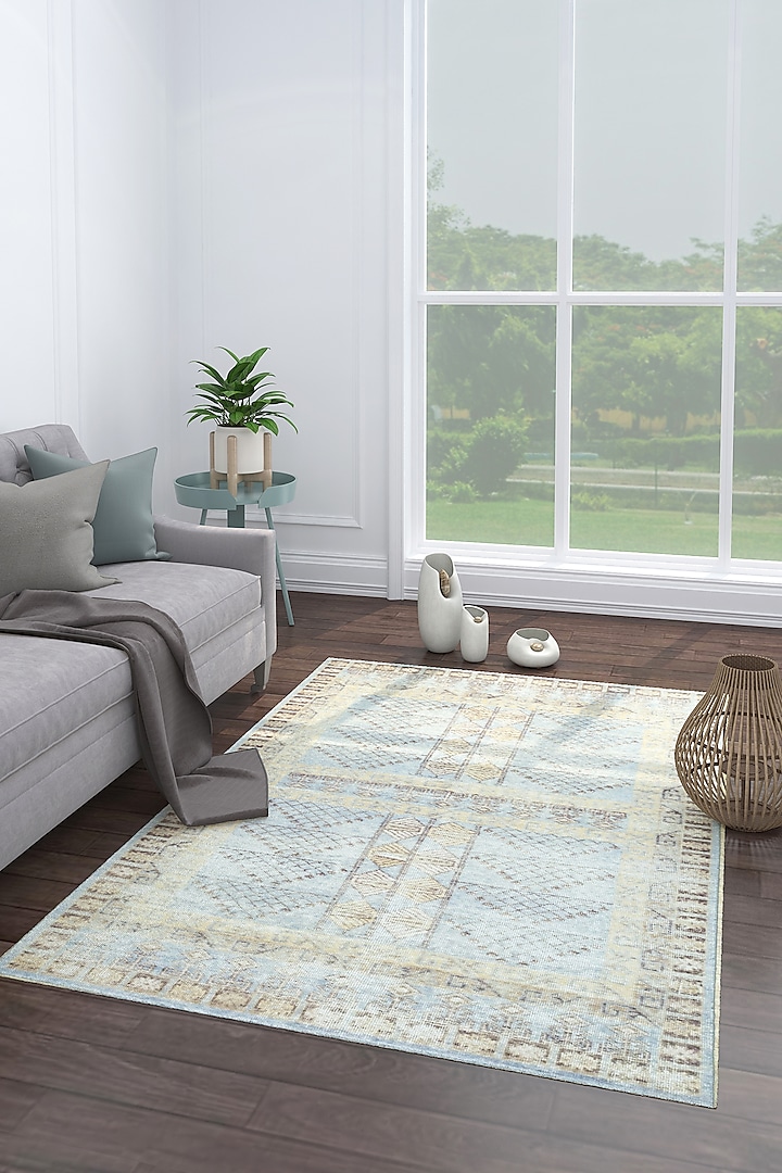 Pastel Blue Wool Yarn & Cotton Yarn Handknotted Rug by Jaipur Rugs at Pernia's Pop Up Shop