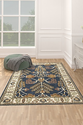 Indigo Blue Wool Yarn & Cotton Yarn Hand Tufted Rug by Jaipur Rugs