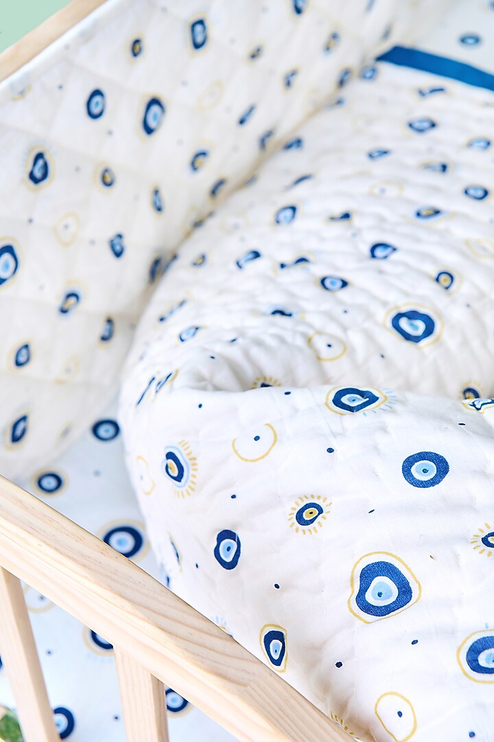 White Cotton & Muslin Hand Printed Baby Bedding Cot Set by Jaipur Gate at Pernia's Pop Up Shop