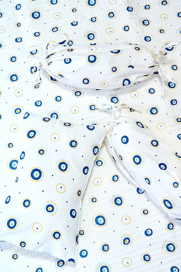 White Cotton & Muslin Hand Printed Baby Bedding Cot Set by Jaipur Gate at Pernia's Pop Up Shop