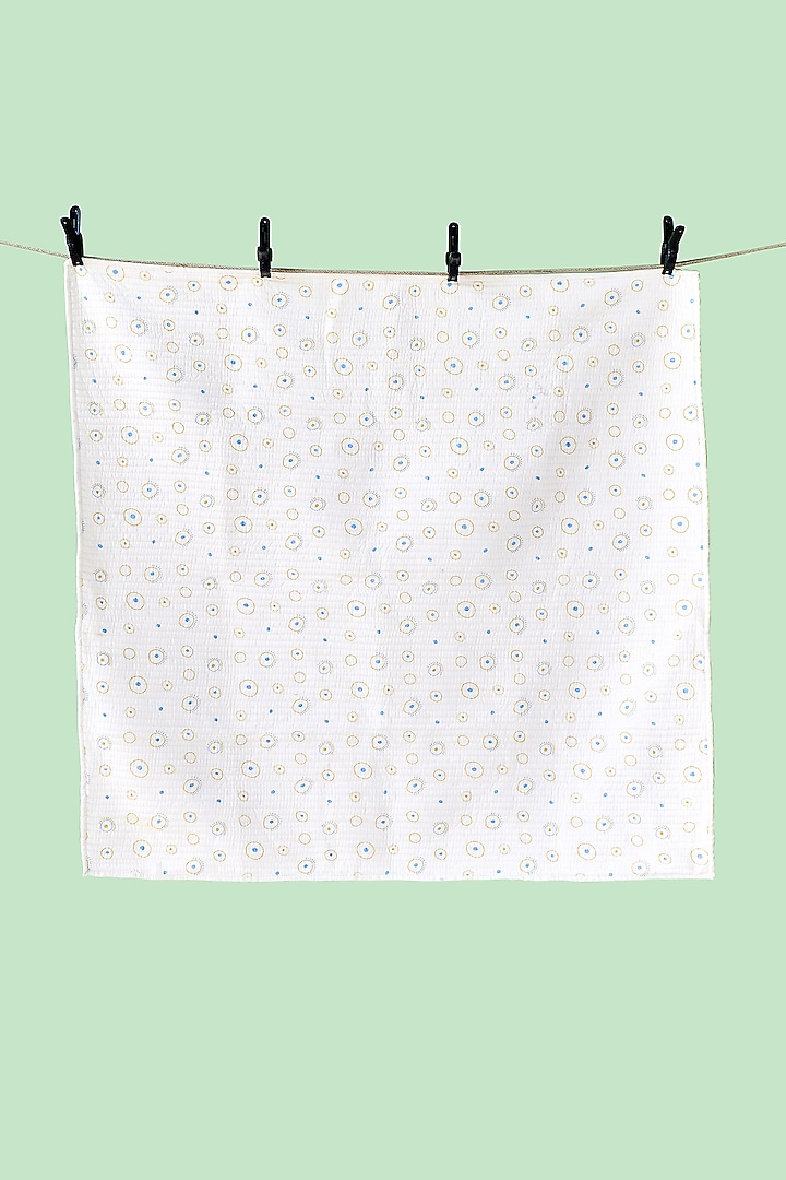 White Cotton & Muslin Hand Printed Baby Dohar Blanket by Jaipur Gate at Pernia's Pop Up Shop