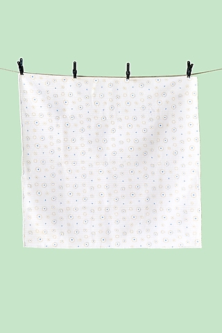 White Cotton & Muslin Hand Printed Baby Dohar Blanket by Jaipur Gate