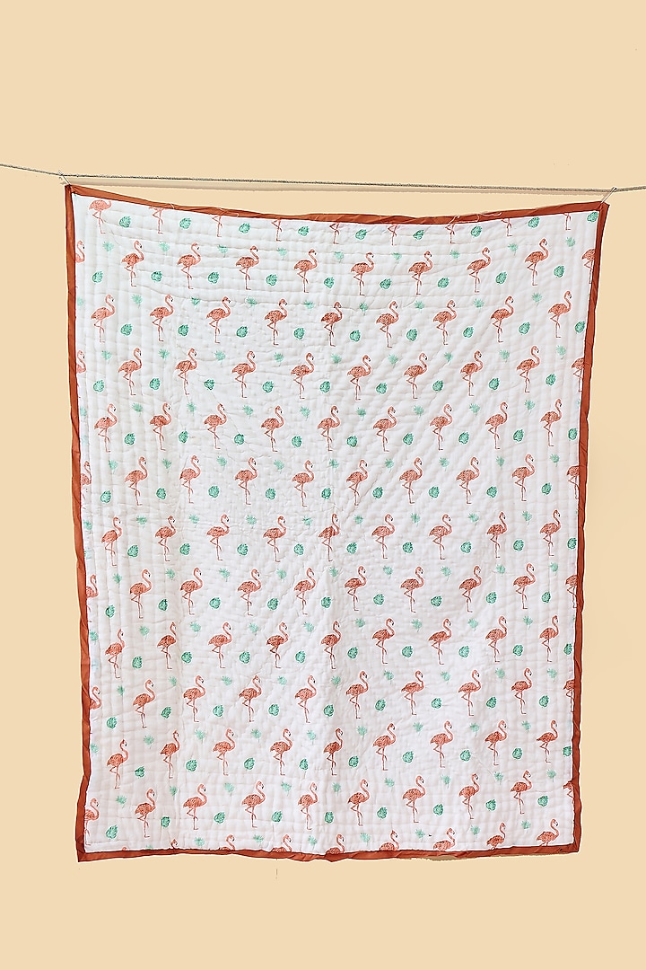 White Cotton & Muslin Hand Printed Baby Quilt by Jaipur Gate at Pernia's Pop Up Shop