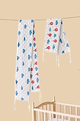 White Cotton & Muslin Hand Printed Bed Bumpers (Set of 2) by Jaipur Gate
