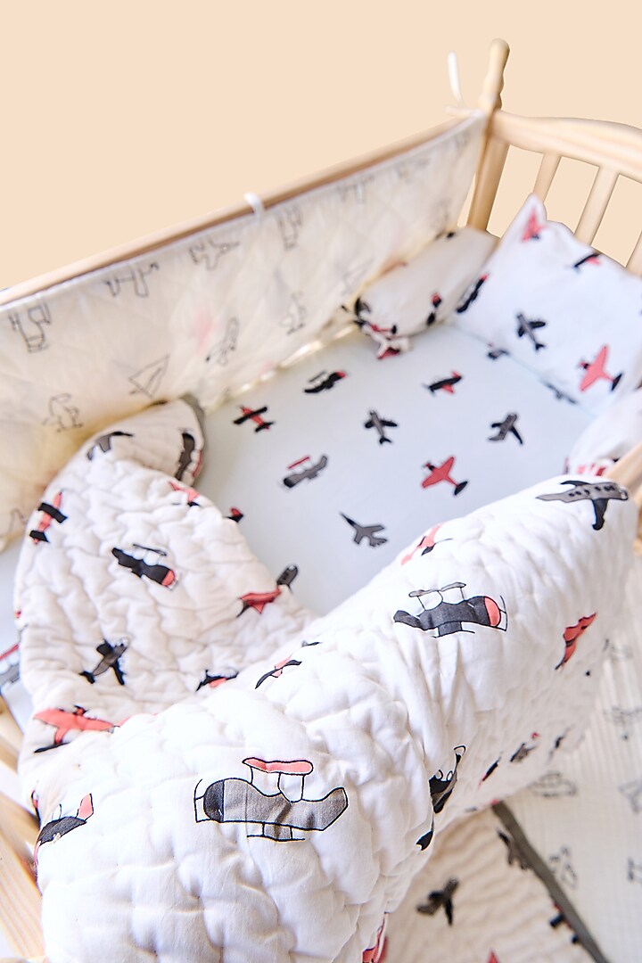 White Cotton & Muslin Hand Printed Baby Bedding Cot Set by Jaipur Gate at Pernia's Pop Up Shop