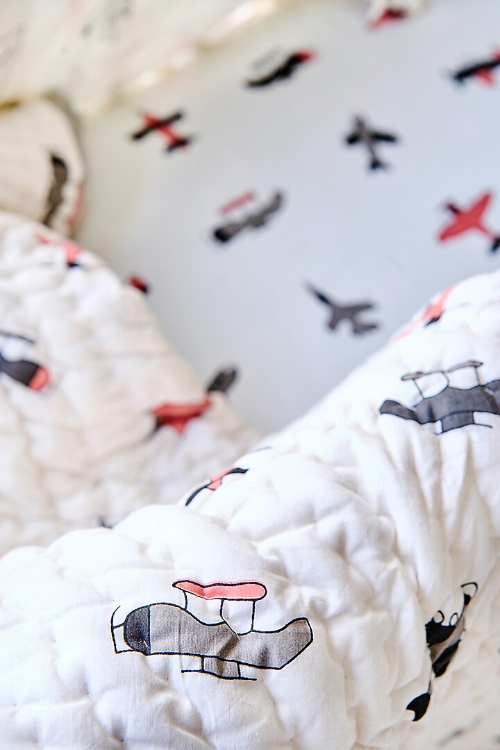 White Cotton & Muslin Hand Printed Baby Bedding Cot Set by Jaipur Gate at Pernia's Pop Up Shop
