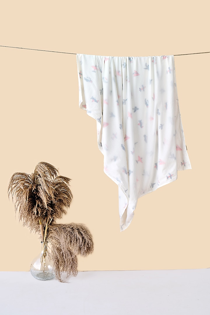 White Cotton & Muslin Hand Printed Baby Dohar Blanket by Jaipur Gate at Pernia's Pop Up Shop