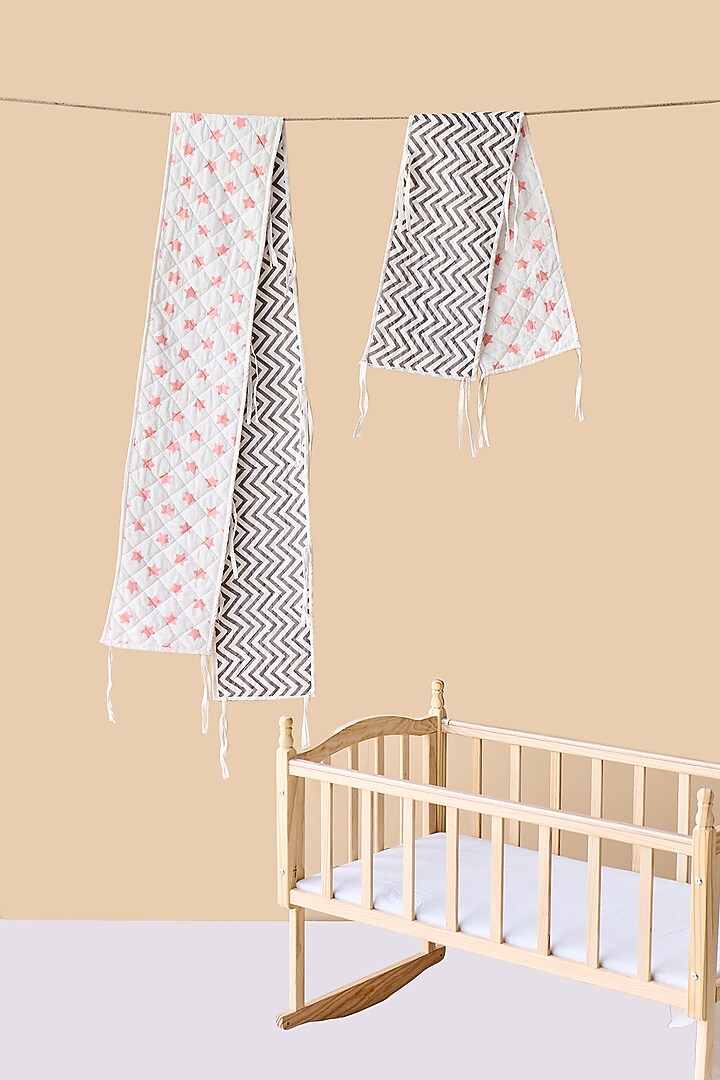 White Cotton & Muslin Hand Printed Bed Bumpers (Set of 2) by Jaipur Gate at Pernia's Pop Up Shop