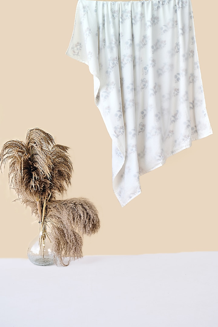 White Cotton & Muslin Hand Printed Baby Dohar Blanket Design by Jaipur