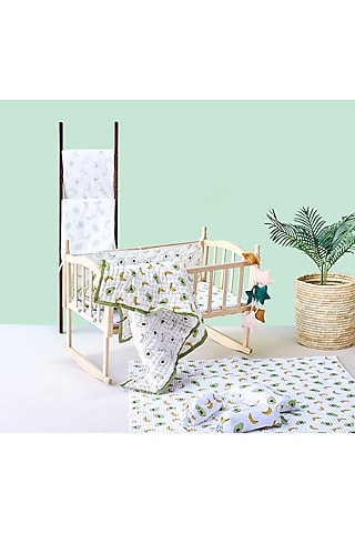 White Cotton & Muslin Hand Printed Baby Bedding Set by Jaipur Gate