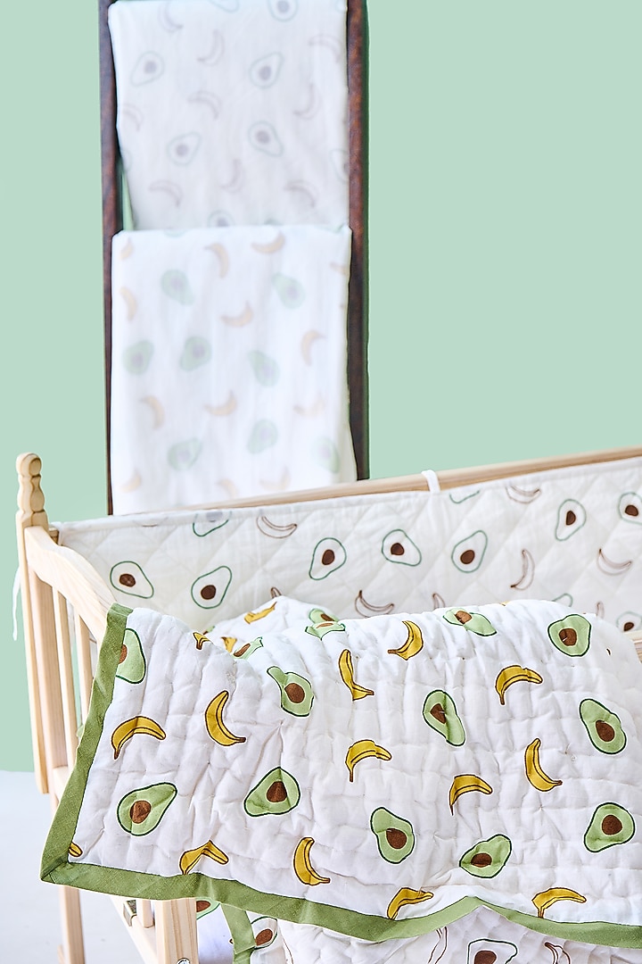 White Cotton & Muslin Hand Printed Baby Bedding Set by Jaipur Gate at Pernia's Pop Up Shop