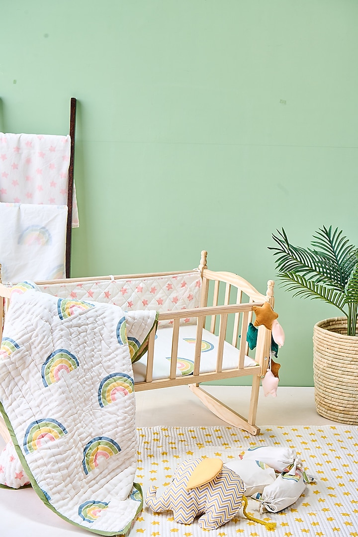 White Cotton & Muslin Hand Printed Baby Bedding Set by Jaipur Gate at Pernia's Pop Up Shop