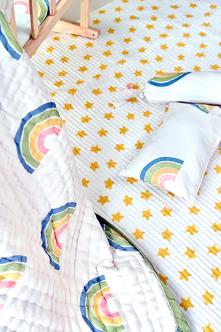 White Cotton & Muslin Hand Printed Baby Bedding Set by Jaipur Gate at Pernia's Pop Up Shop