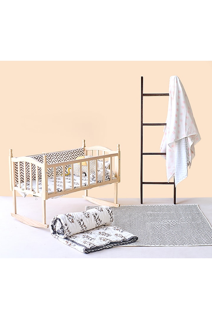 White Cotton & Muslin Hand Printed Baby Bedding Set by Jaipur Gate at Pernia's Pop Up Shop