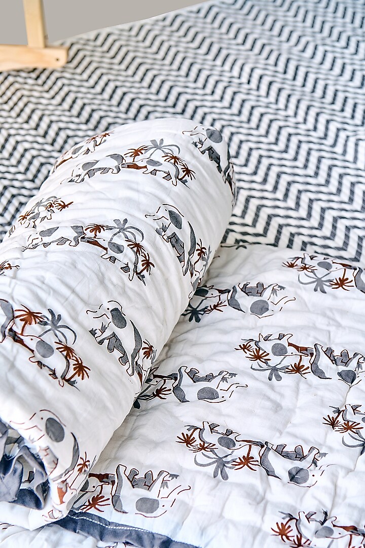 White Cotton & Muslin Hand Printed Baby Bedding Set by Jaipur Gate at Pernia's Pop Up Shop