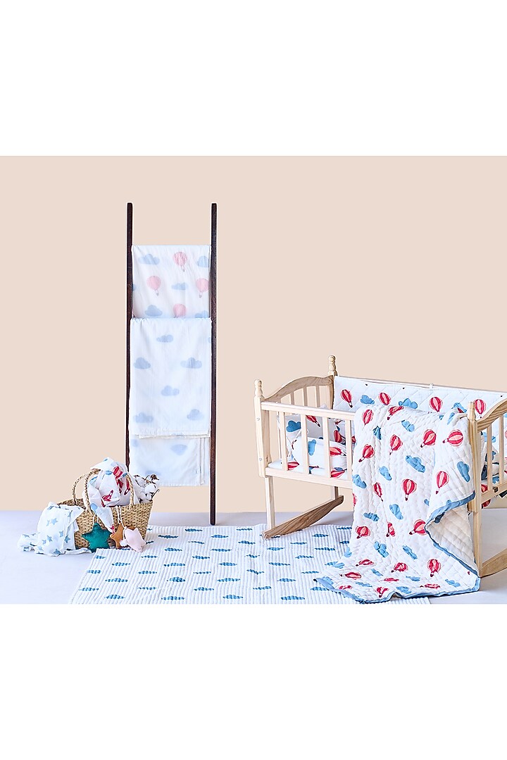 White Cotton & Muslin Hand Printed Baby Bedding Set by Jaipur Gate at Pernia's Pop Up Shop