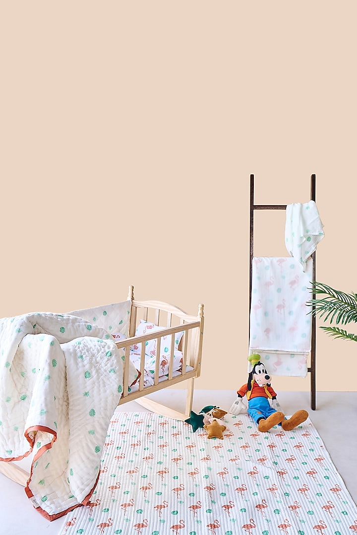 White Cotton & Muslin Hand Printed Baby Bedding Set by Jaipur Gate at Pernia's Pop Up Shop