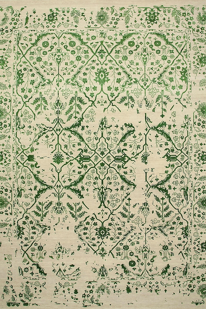 Creamy White & Vibrant Green Hand-Knotted Area Rug by Jaipur Rugs