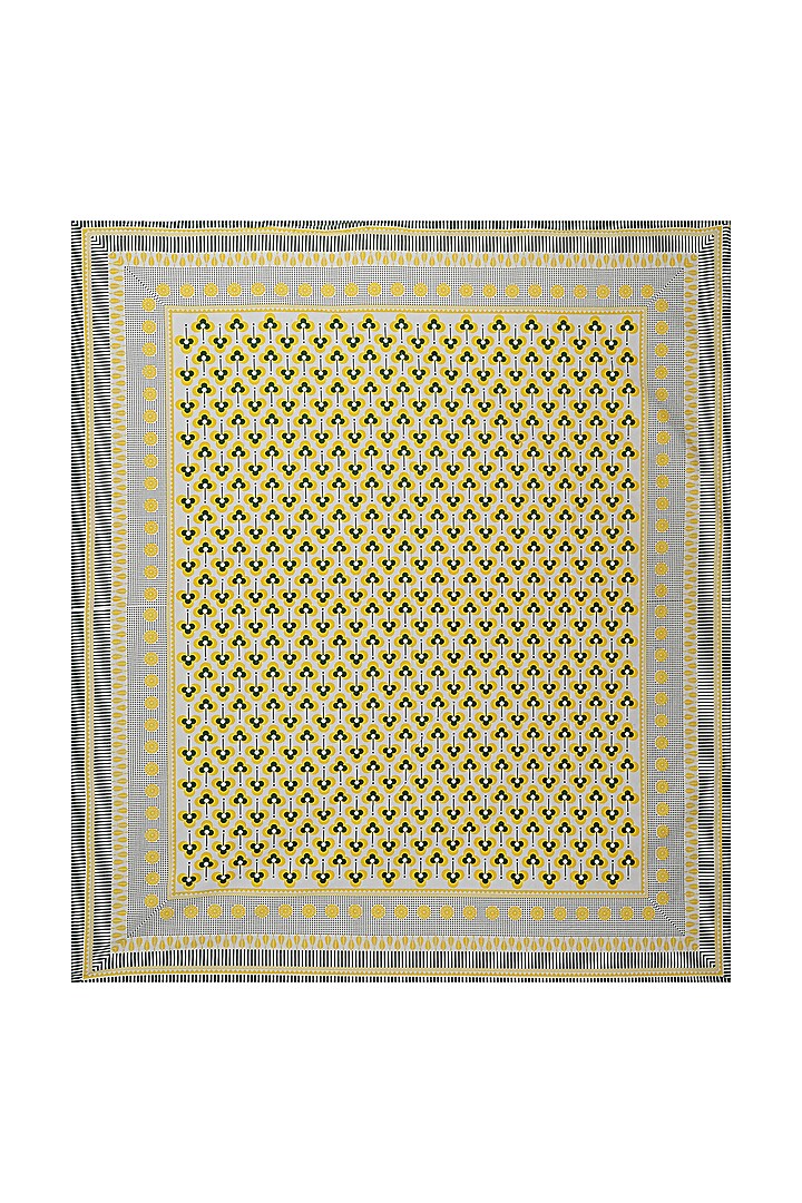 Yellow Cotton Mix Printed & Handcrafted King Size Bedsheet Set by Jaipur Gate at Pernia's Pop Up Shop