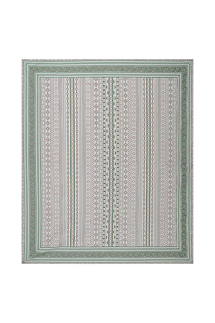 Green Cotton Mix Printed & Handcrafted King Size Bedsheet Set by Jaipur Gate at Pernia's Pop Up Shop