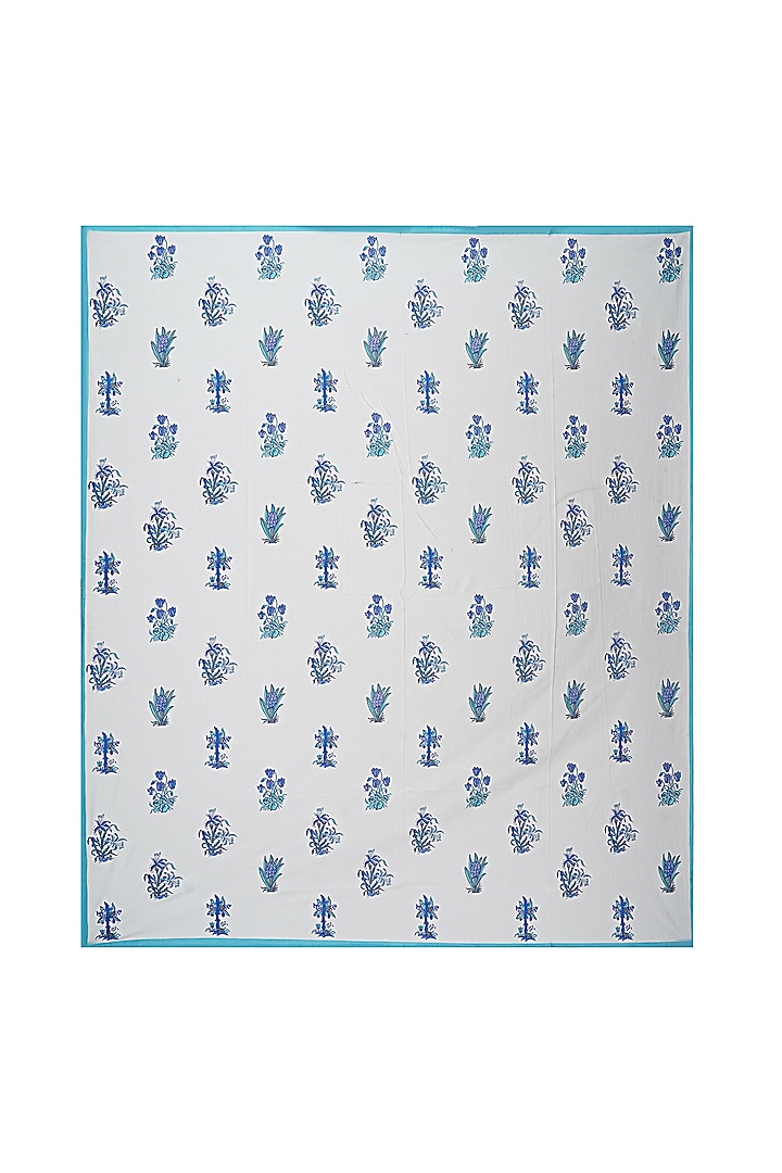 White & Blue Cotton Printed Double Bedsheet Set by Jaipur Gate at Pernia's Pop Up Shop