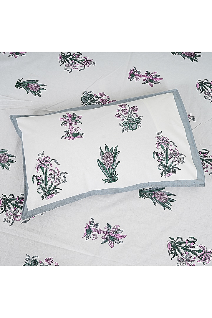 White & Grey Cotton Printed Double Bedsheet Set by Jaipur Gate at Pernia's Pop Up Shop