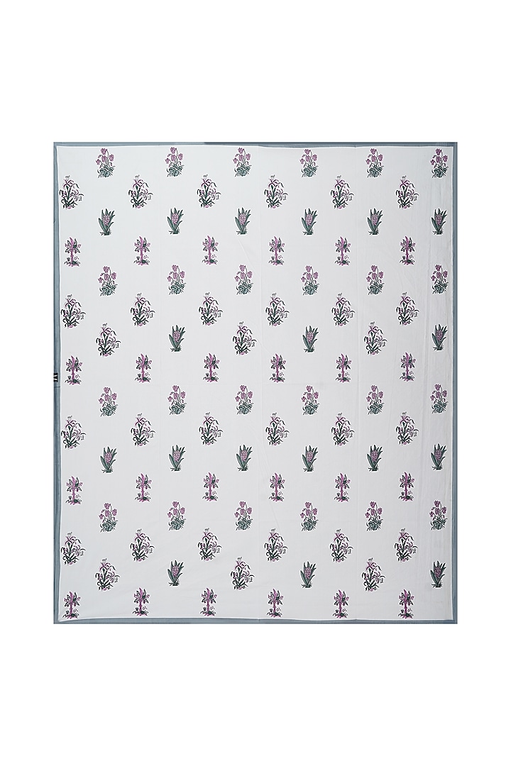White & Grey Cotton Printed Double Bedsheet Set by Jaipur Gate at Pernia's Pop Up Shop