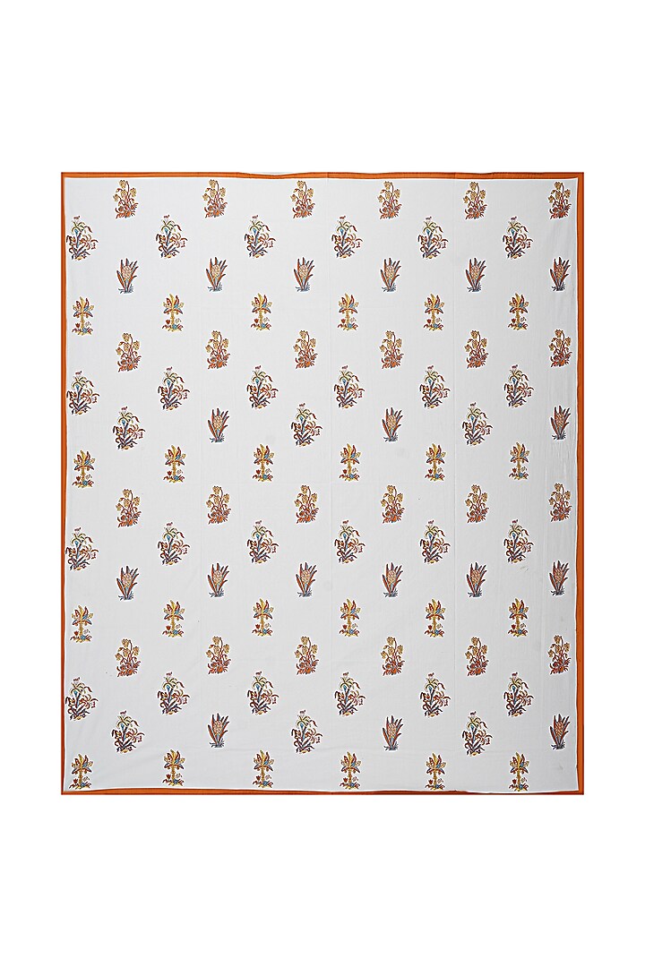 White & Yellow Cotton Printed Double Bedsheet Set by Jaipur Gate at Pernia's Pop Up Shop