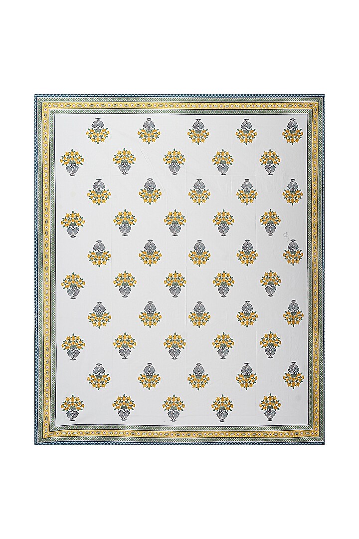 White & Green Cotton Printed Double Bedsheet Set by Jaipur Gate at Pernia's Pop Up Shop