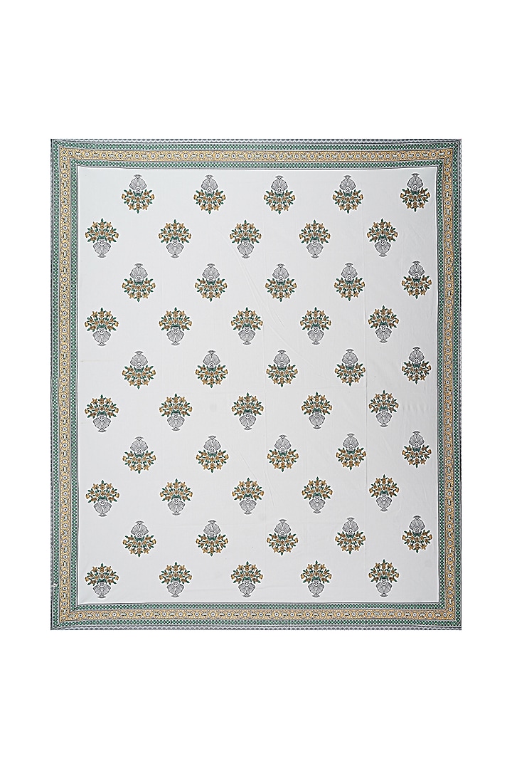 White & Grey Cotton Printed Double Bedsheet Set by Jaipur Gate at Pernia's Pop Up Shop