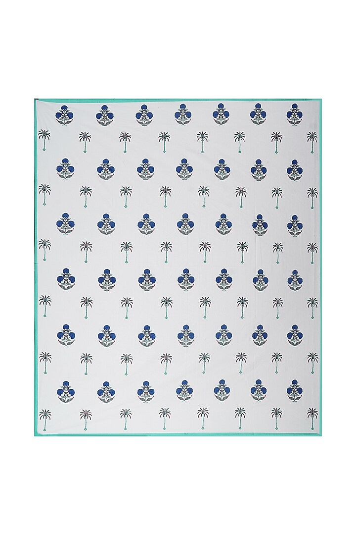 White & Blue Cotton Printed Double Bedsheet Set by Jaipur Gate at Pernia's Pop Up Shop