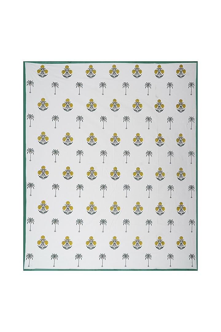 White & Green Cotton Printed Double Bedsheet Set by Jaipur Gate at Pernia's Pop Up Shop