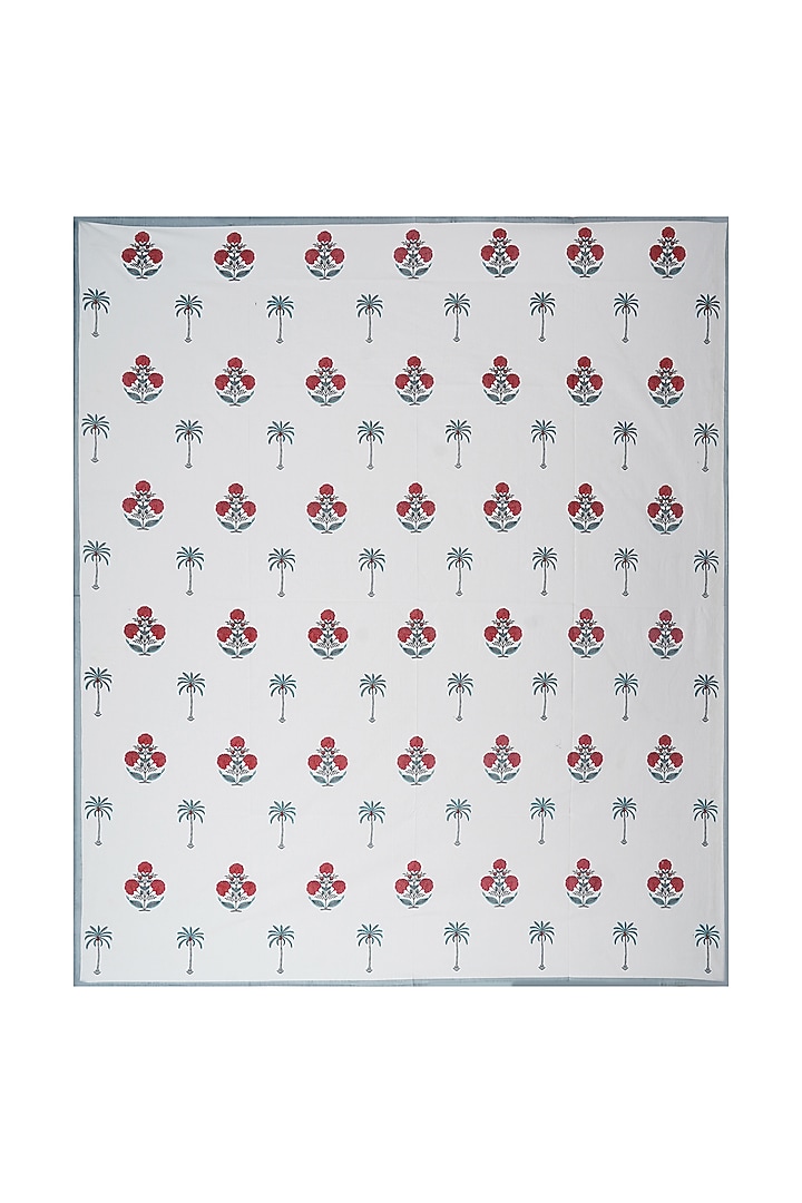 White & Grey Cotton Printed Double Bedsheet Set by Jaipur Gate at Pernia's Pop Up Shop