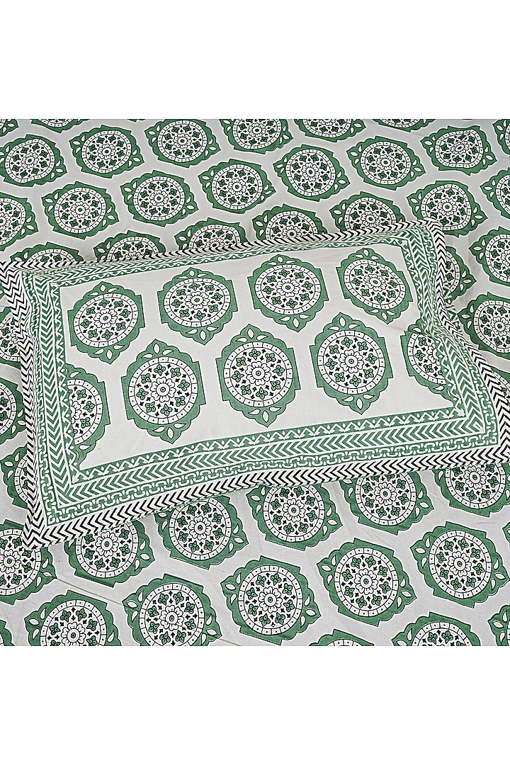 Green Cotton Printed Double Bedsheet Set by Jaipur Gate at Pernia's Pop Up Shop