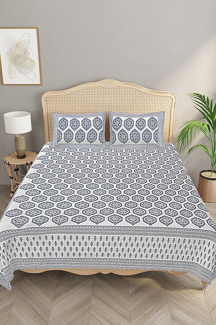 Grey Cotton Mix Printed Double Bedsheet Set by Jaipur Gate