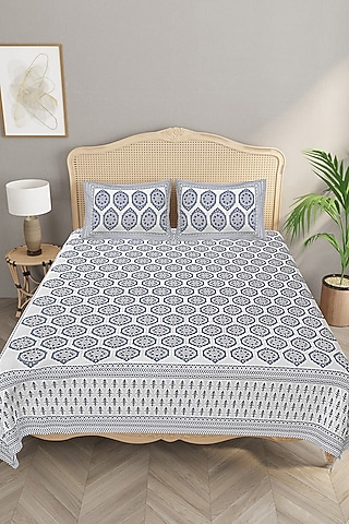 Grey Cotton Mix Printed Double Bedsheet Set by Jaipur Gate