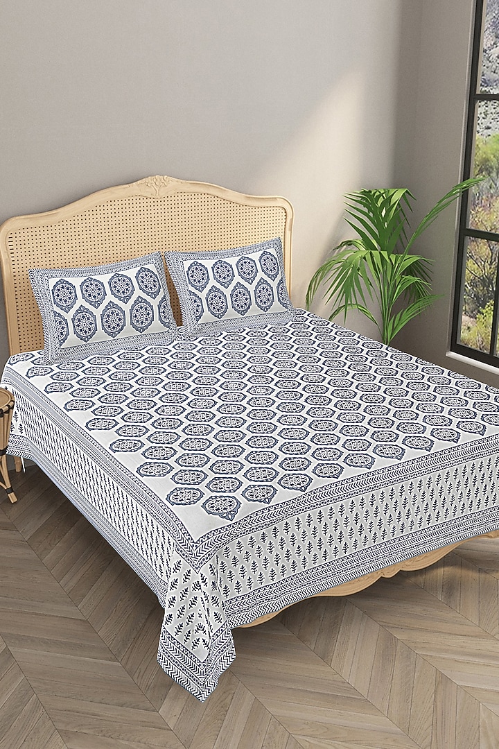 Grey Cotton Mix Printed Double Bedsheet Set by Jaipur Gate at Pernia's Pop Up Shop
