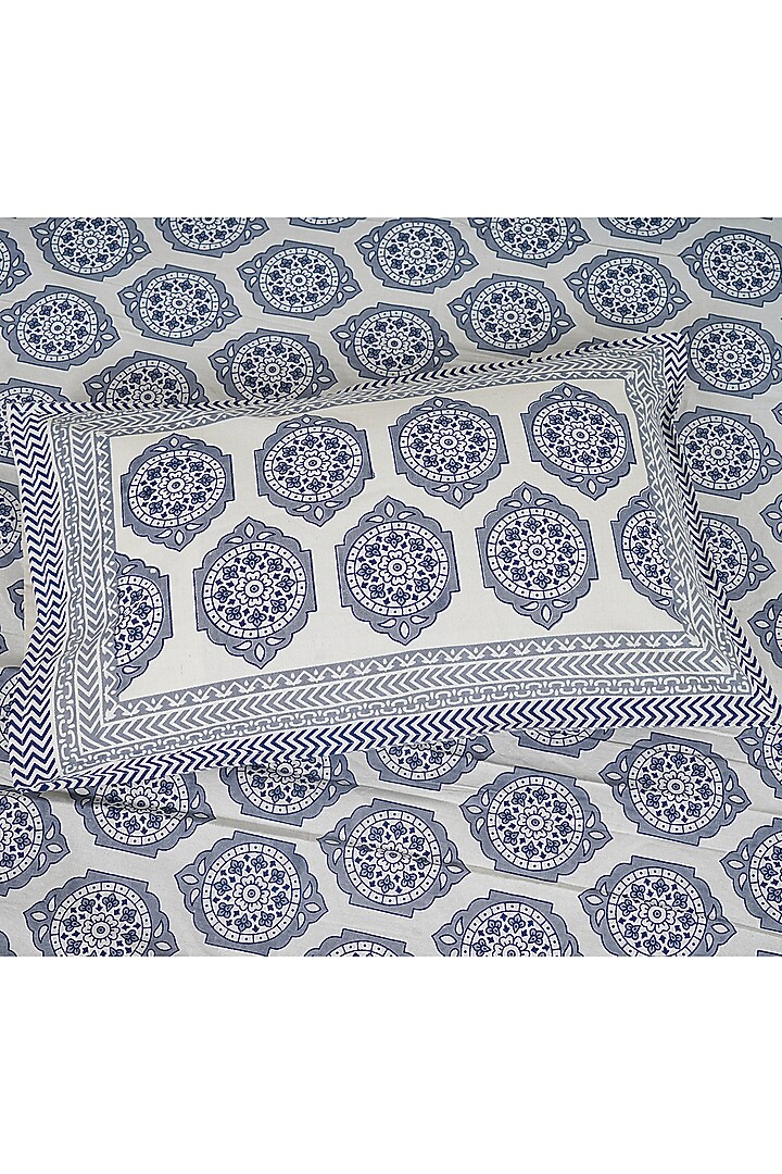 Grey Cotton Mix Printed Double Bedsheet Set by Jaipur Gate at Pernia's Pop Up Shop