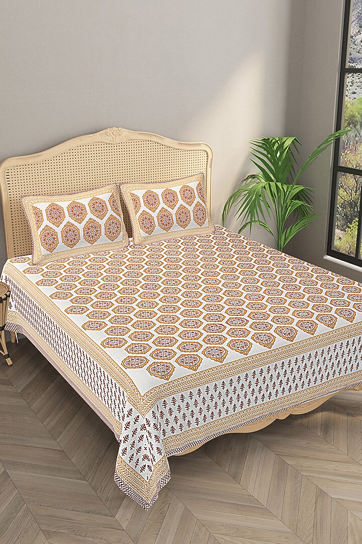 Yellow Cotton Mix Printed Double Bedsheet Set by Jaipur Gate at Pernia's Pop Up Shop