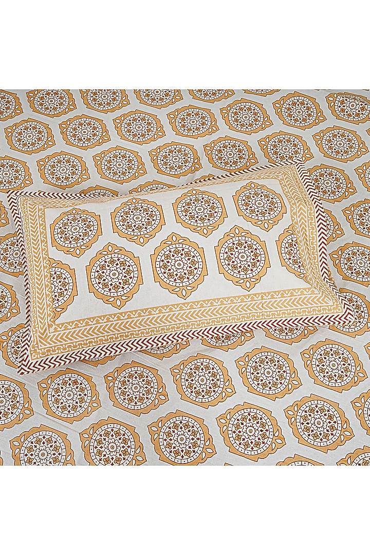 Yellow Cotton Mix Printed Double Bedsheet Set by Jaipur Gate at Pernia's Pop Up Shop