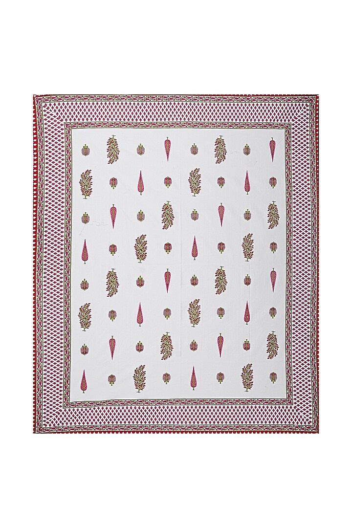 White & Red Cotton Printed Double Bedsheet Set by Jaipur Gate at Pernia's Pop Up Shop
