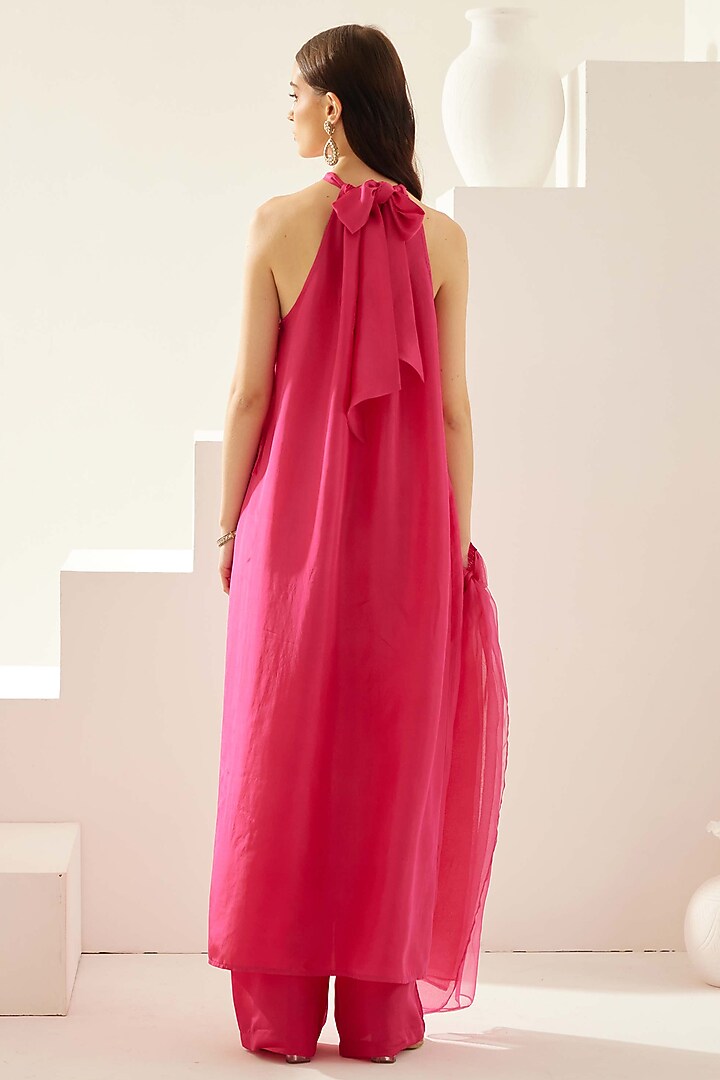 Red Silk Halter Neck Tunic Set by Wear JaJa at Pernia's Pop Up Shop