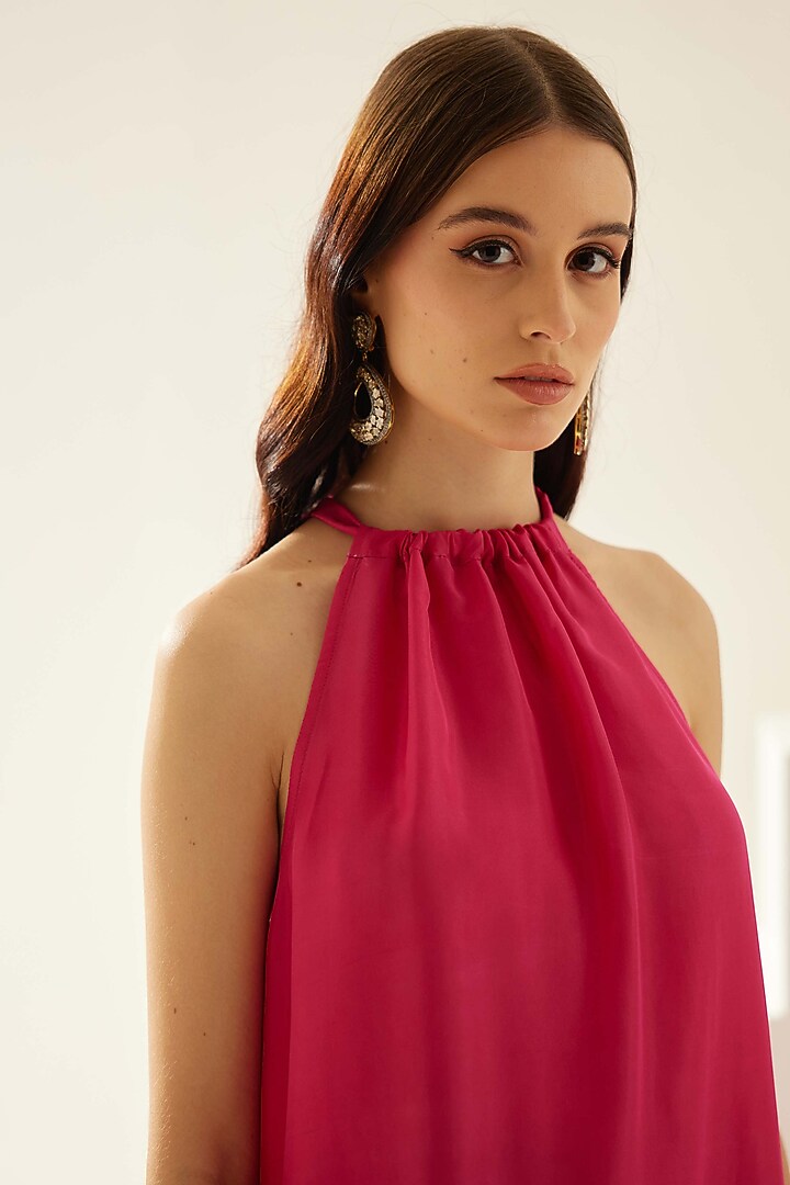 Red Silk Halter Neck Tunic Set by Wear JaJa at Pernia's Pop Up Shop