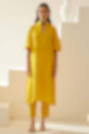 Yellow Silk V-Neck Tunic Set by Wear JaJa at Pernia's Pop Up Shop