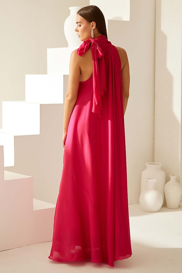 Pink Satin Halter Maxi Summer Dress by Wear JaJa at Pernia's Pop Up Shop