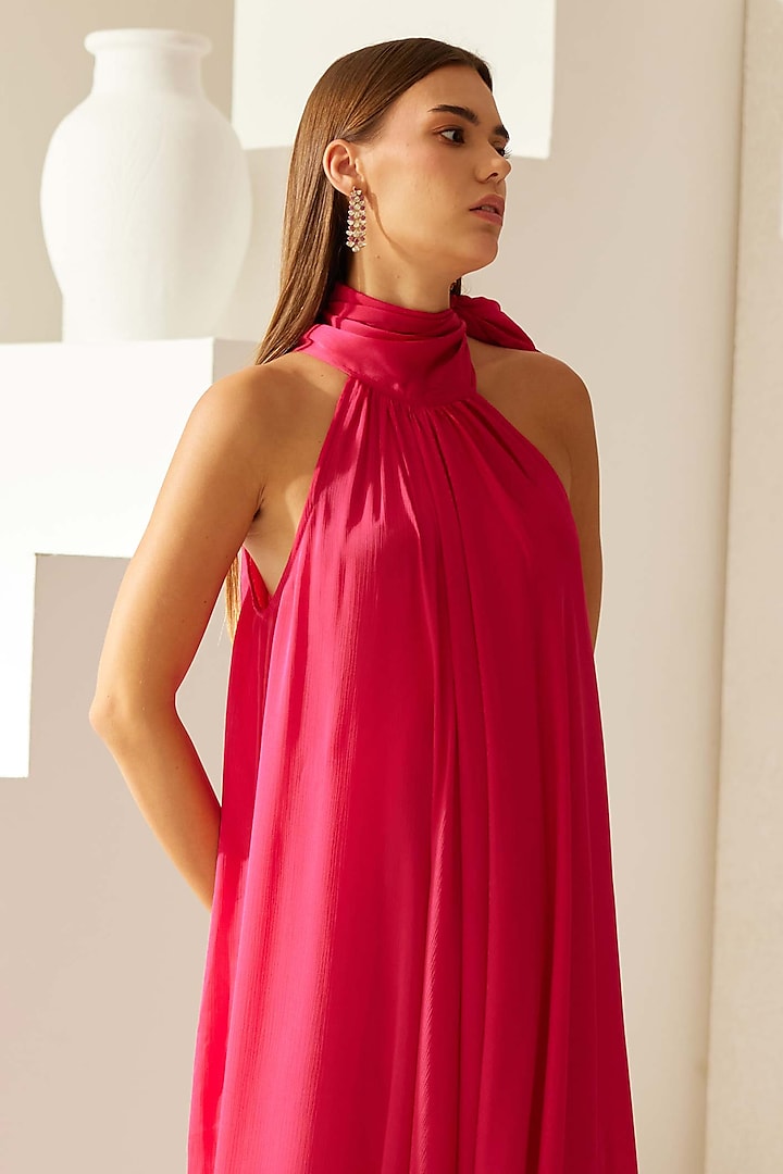 Pink Satin Halter Maxi Summer Dress by Wear JaJa at Pernia's Pop Up Shop
