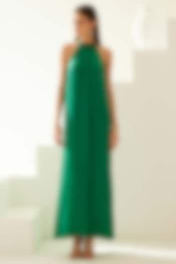 Green Satin Halter Maxi Dress by Wear JaJa at Pernia's Pop Up Shop