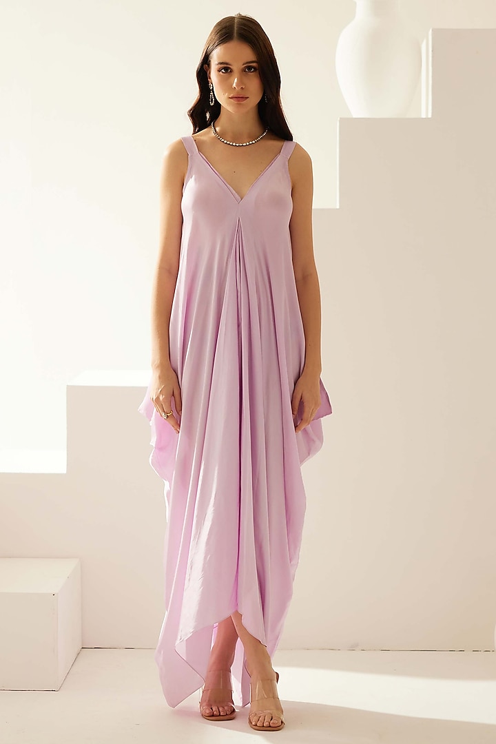 Lilac Satin Asymmetric Maxi Dress by Wear JaJa at Pernia's Pop Up Shop