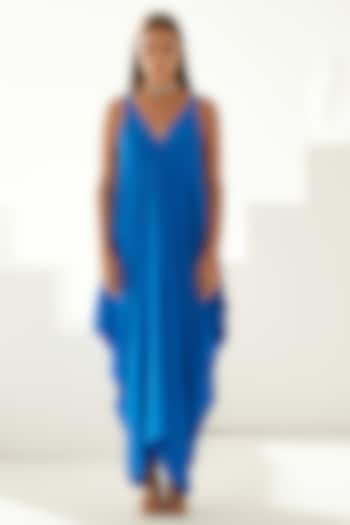 Cobalt Blue Satin Asymmetric Maxi Dress by Wear JaJa at Pernia's Pop Up Shop